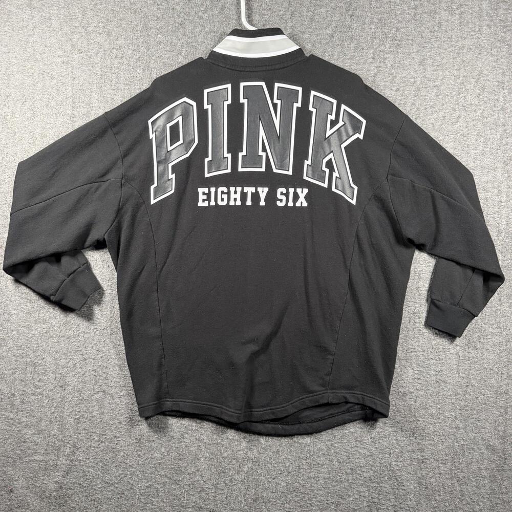 Victoria's Secret PINK Sweatshirt Womens Medium Black 1/4 Zip Pullover Dog Logo